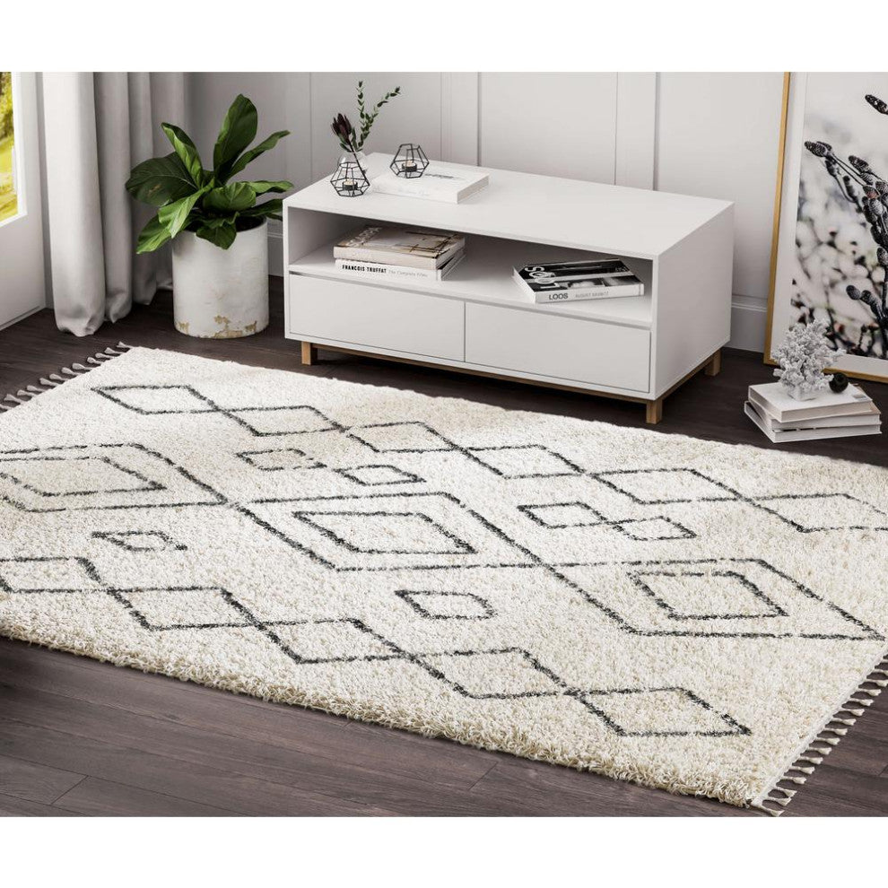 Abani Willow WIL130A Moroccan Diamond Print Ivory and Grey Area Rug