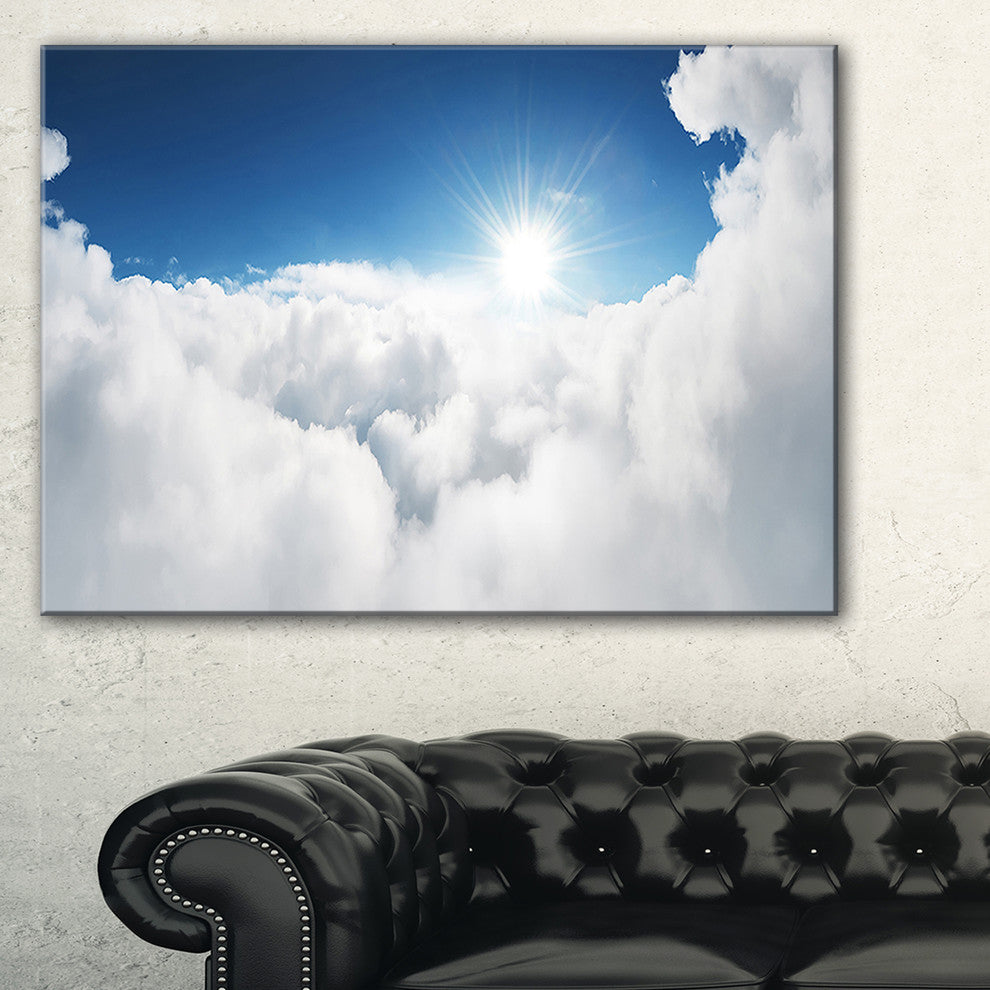 "Blue Sky And Sun Over Clouds" Contemporary Landscape Canvas Art, 40"x20"