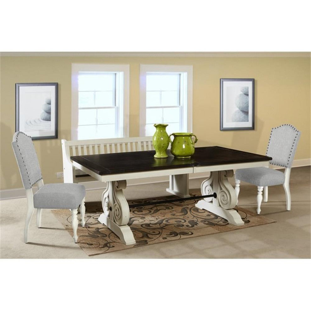 Sunny Designs Carriage House 34" Slat Back Wood Bench in White/Dark Brown