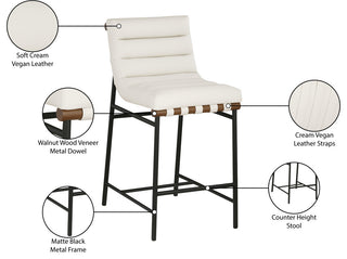 Burke Counter Stool, Cream, Vegan Leather, Walnut Veneer Metal Dowel