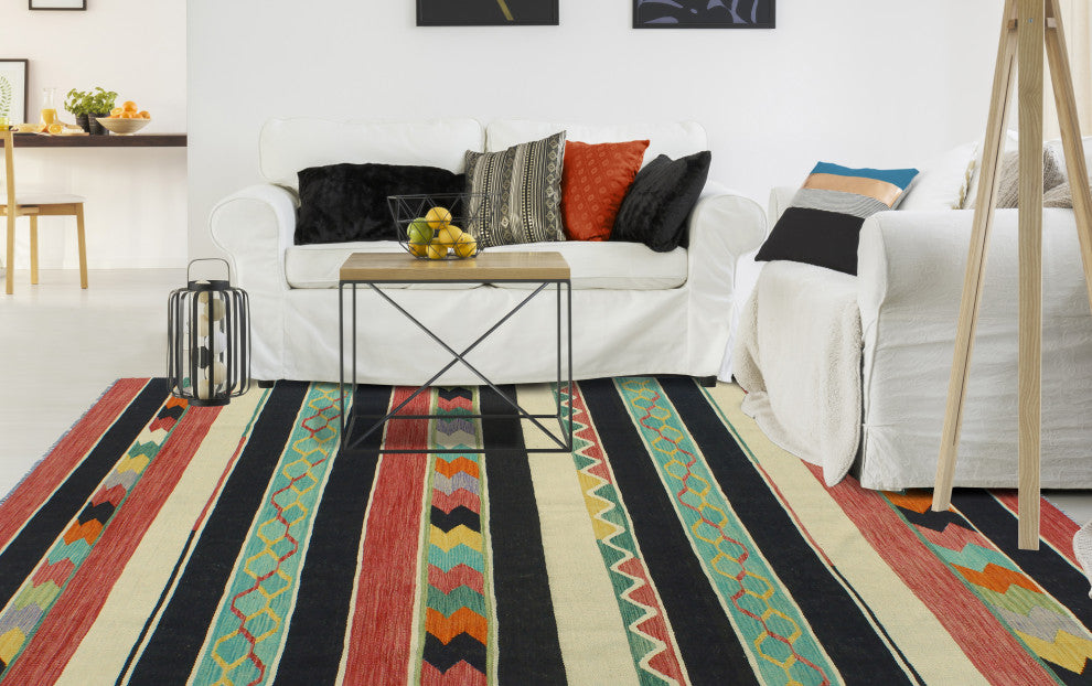 Modern Flatweave Violeta Ivory/Black Rug, 6'6x10'0