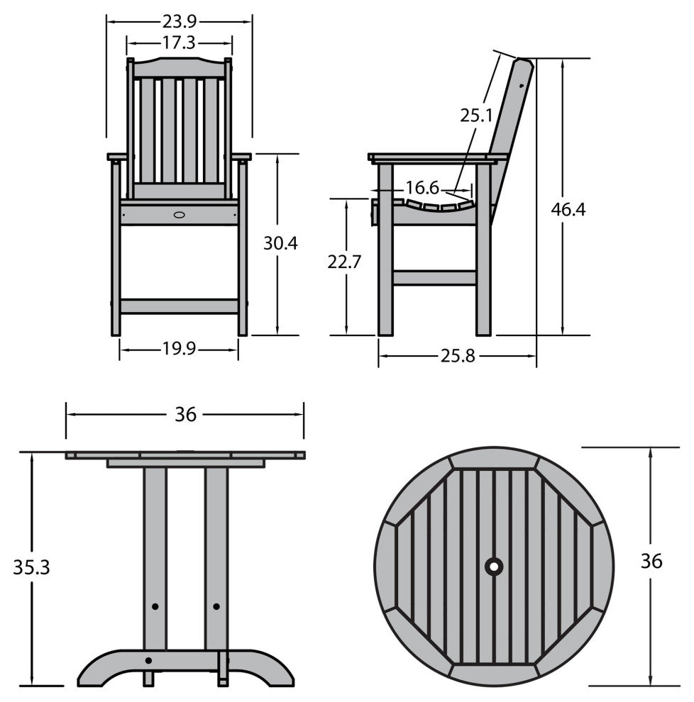Springville 3-Piece Round Dining Set, Weathered Acorn, Federal Blue