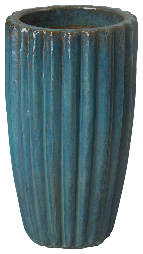 Tall Round Ridge Pot, Teal 12x21