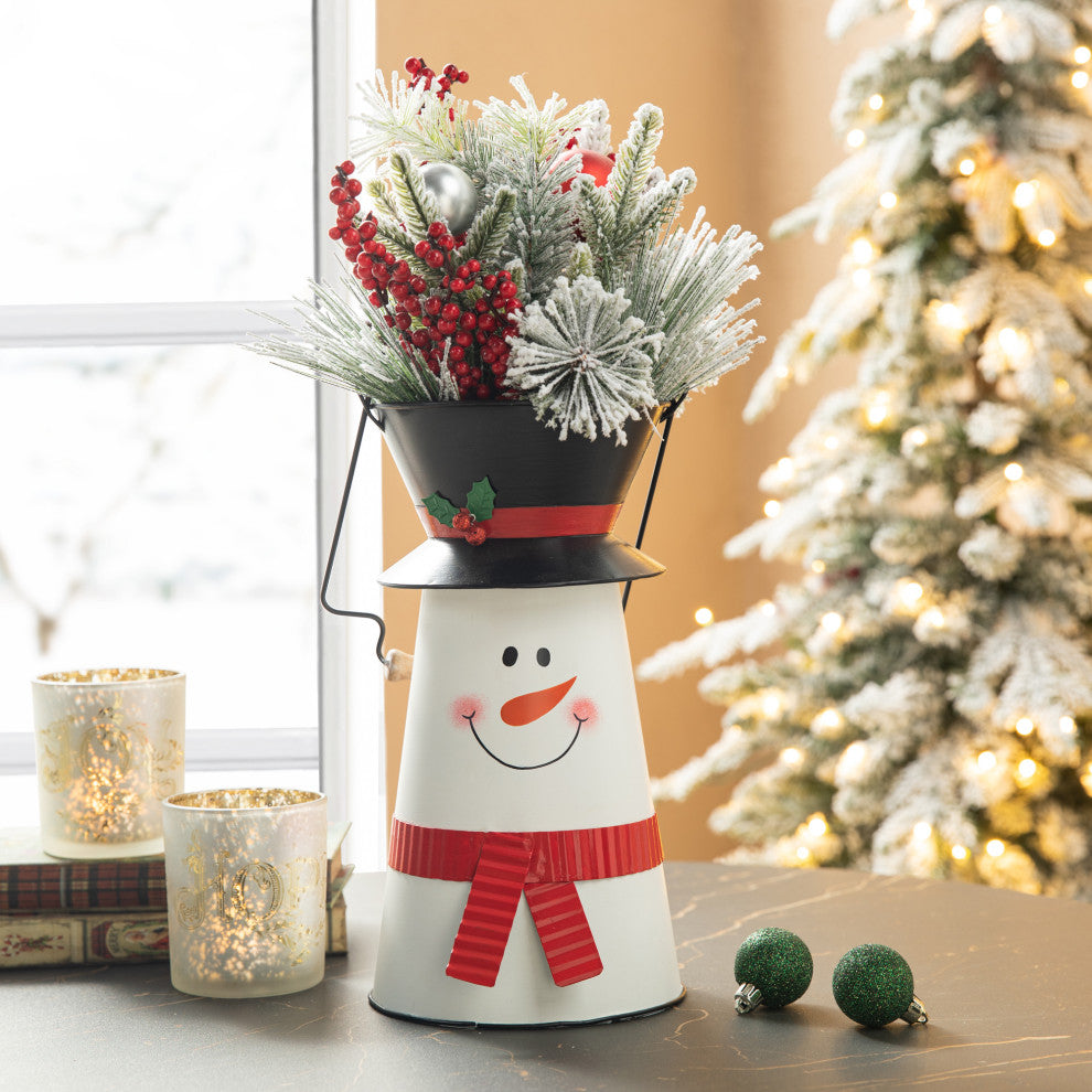 19.50"H Metal Snowman Decorative Bucket