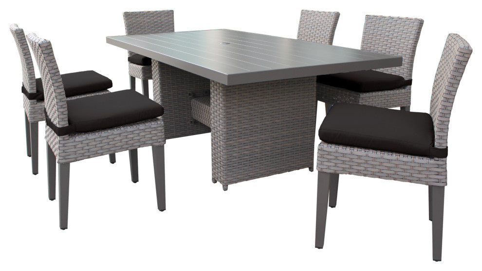 Monterey Rectangular Outdoor Patio Dining Table with 6 Armless Chairs Black