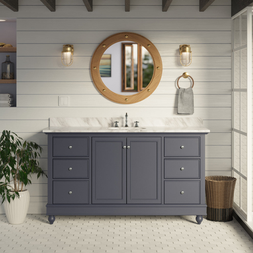 Bella 60" Bathroom Vanity, Marine Gray, Carrara Marble, Single Vanity