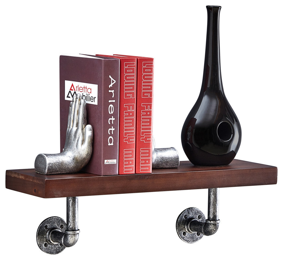 Danya B. 24" x 7" Floating Pipe Industrial Rustic Wall Mount Shelf, Umber Mocha