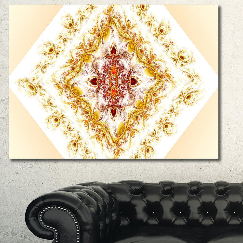 Yellow Rhombus Fractal Design, Oversized Abstract Canvas Art Print, 60x40