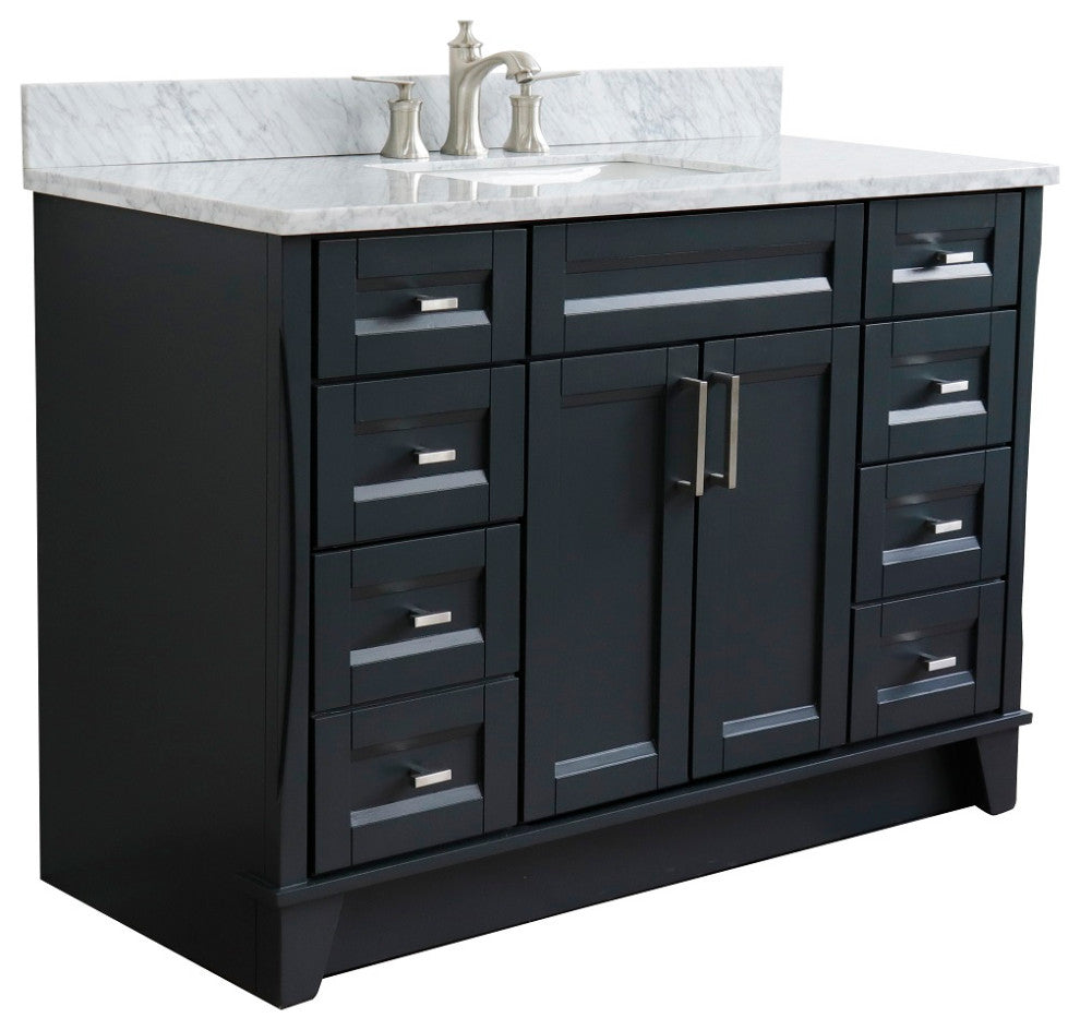 49" Single Sink Vanity, Dark Gray Finish With White Carrara Marble