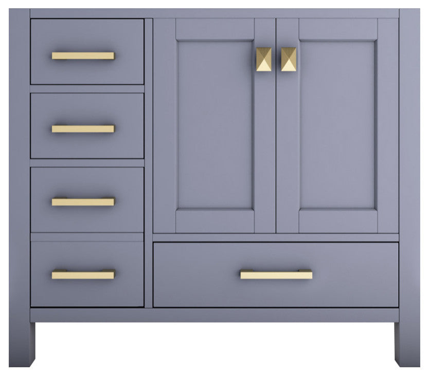 CastelloUSA Yamyam 35" Right Offset Single Vanity, Base Only, Gray, Gold Handles