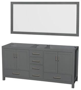 72"Double Vanity, Dark Gray, No Countertop, No Sink, and 70" Mirror