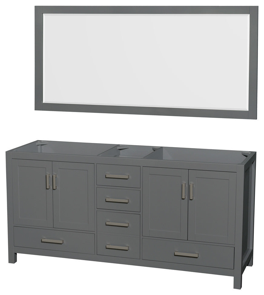 72"Double Vanity, Dark Gray, No Countertop, No Sink, and 70" Mirror