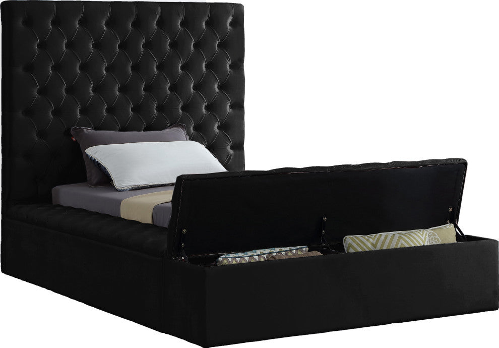 Bliss Velvet Upholstered  Bed, Black, Twin