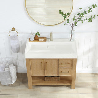 Vera Bath Vanity with Stone Top, Washed Ash Grey, 36", Single Vanity, With Mirror