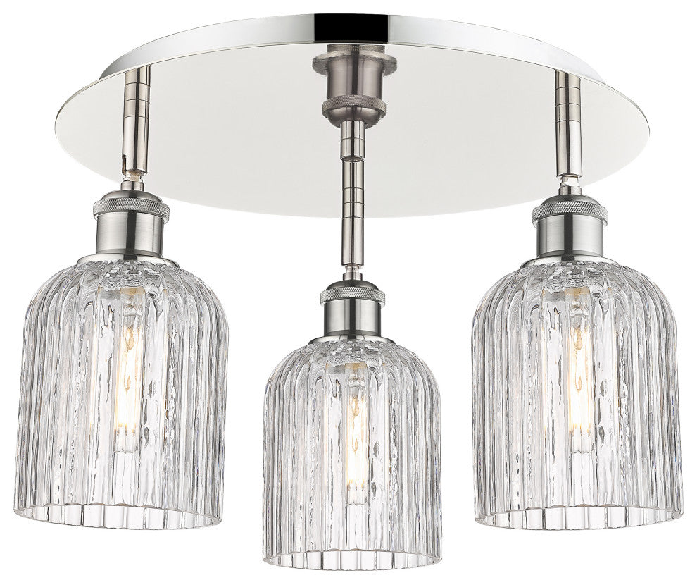 Ballston-Bridal Veil 3-Light 17" Flush Mount, Polished Nickel, Clear