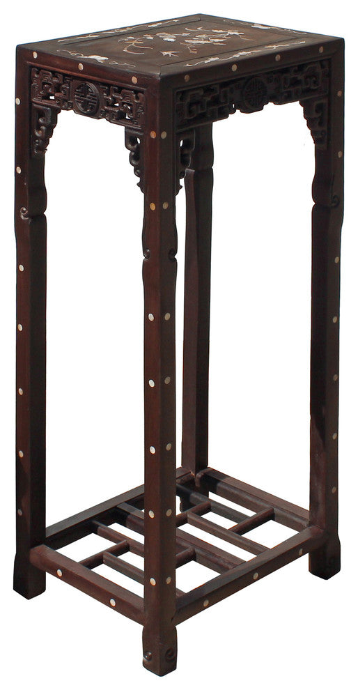 Chinese Rosewood Brown Mother of Pearl Inlay Stand Pedestal Table Hcs4193