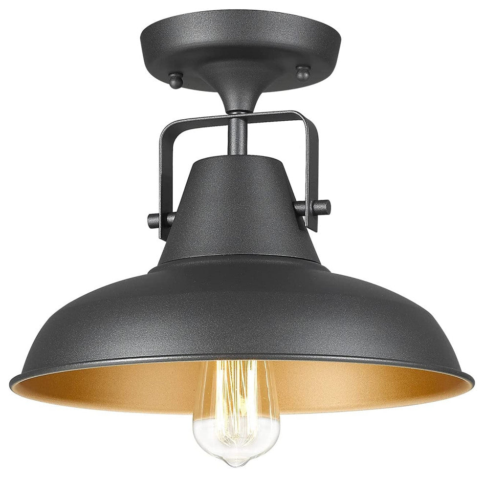 Industrial Semi Flush Mount Light Fixture, Farmhouse, Black