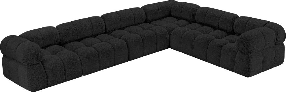 Ames Boucle Fabric L-Shaped Modular Sectional, Black, 6-Piece: 3 Armless Chair, 3 Corner Chair