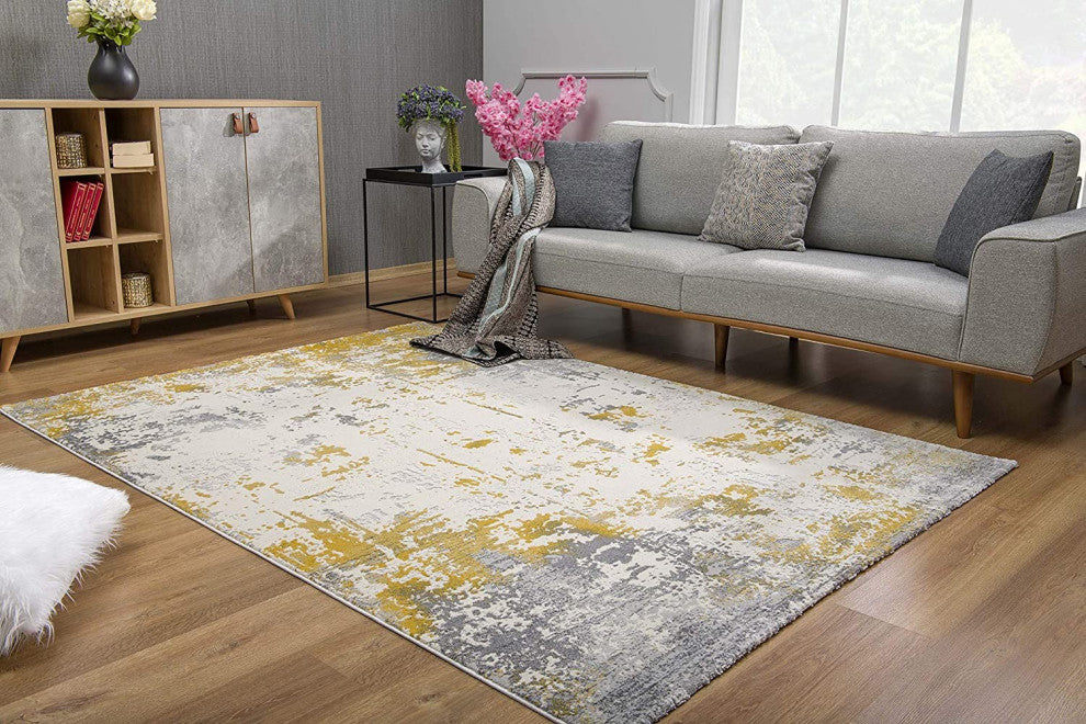 10' Gold Abstract Dhurrie Runner Rug