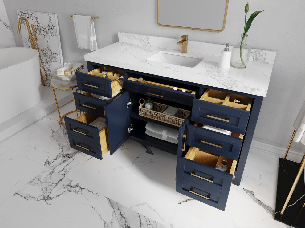 Cambridge 60 Single Bathroom Vanity in Hale Navy Blue 1.5" White Quartz