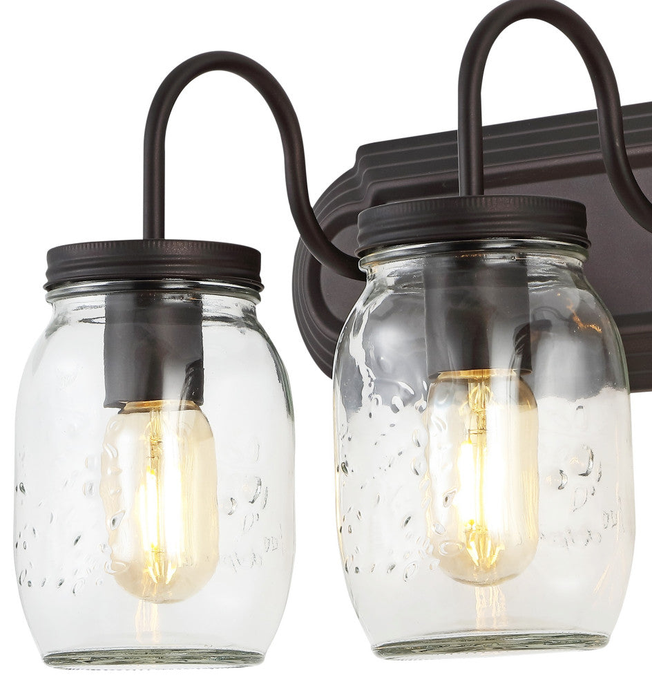 Gaines 19.3" 3-Light Farmhouse Mason Jar LED Vanity, Oil Rubbed Bronze/Clear