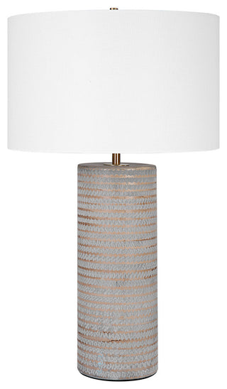 Rustic Chiseled Gray Brown Stripe Cylinder Table Lamp 29in Carved Ceramic Bronze