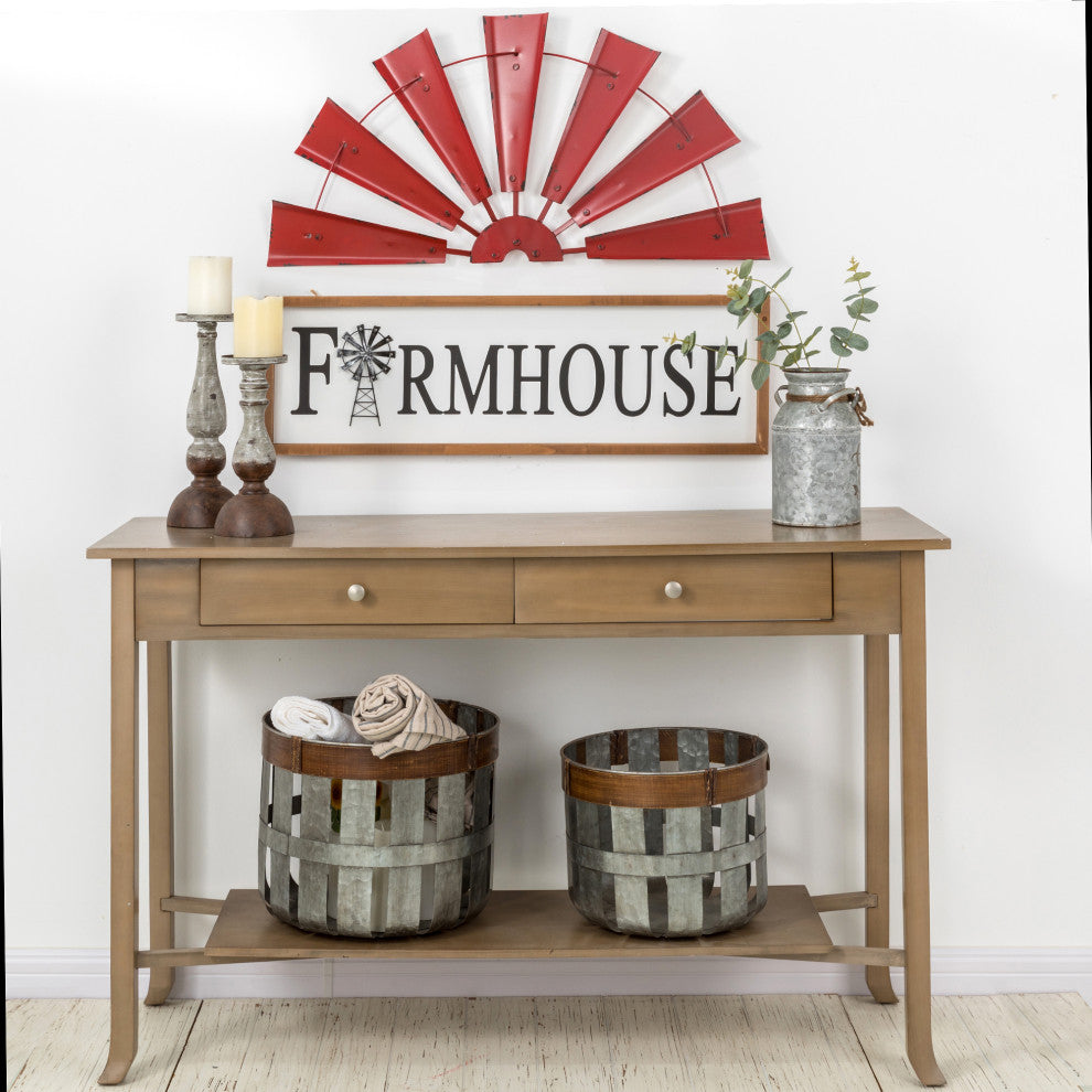 32"L Galvanized Farmhouse Half Wind Spinner Wall Decor, Red