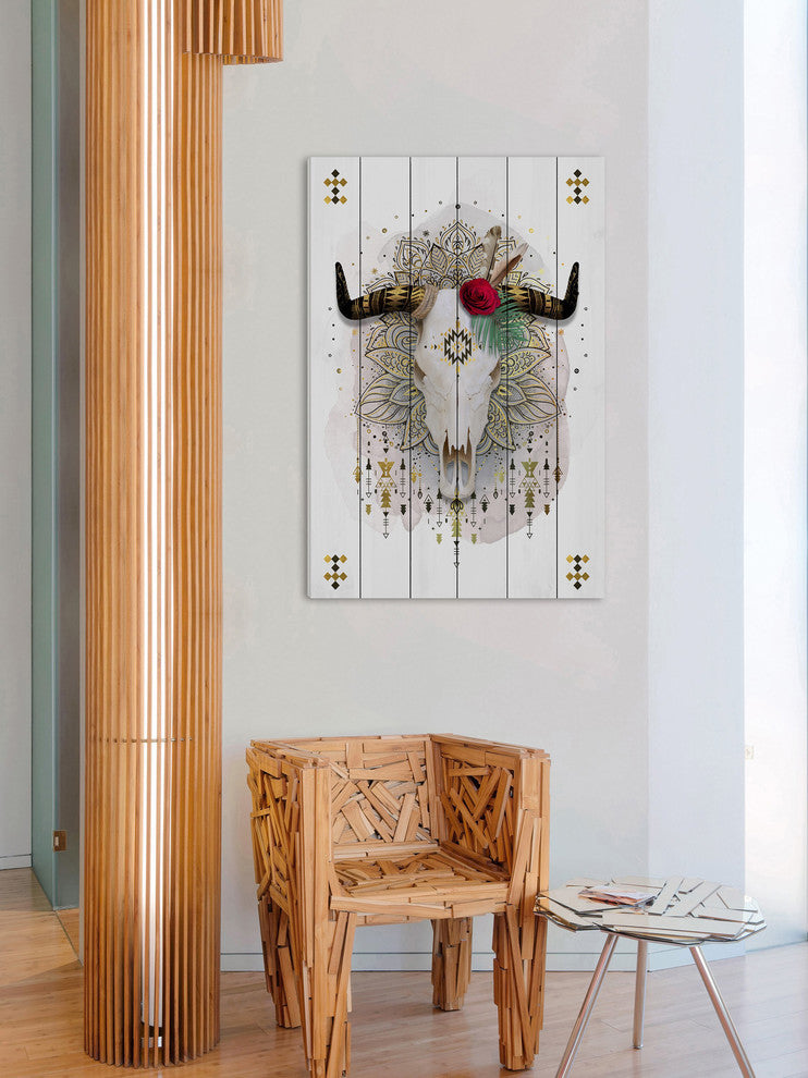 "Red Rose Skull" Painting Print on White Wood, 40"x60"