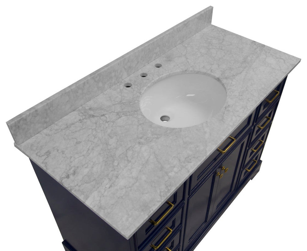 Aria 48" Bathroom Vanity, Royal Blue, Carrara Marble