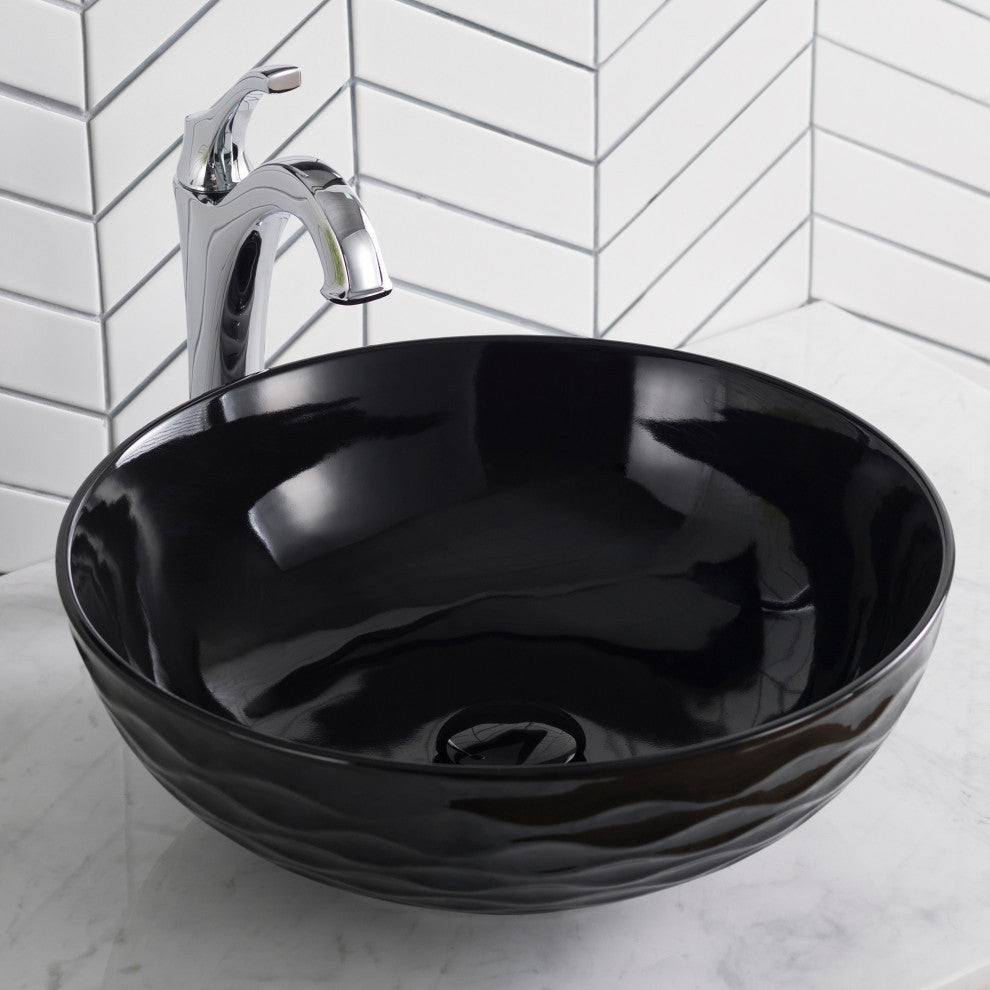 Viva Ceramic Round Vessel Bathroom Sink, Black