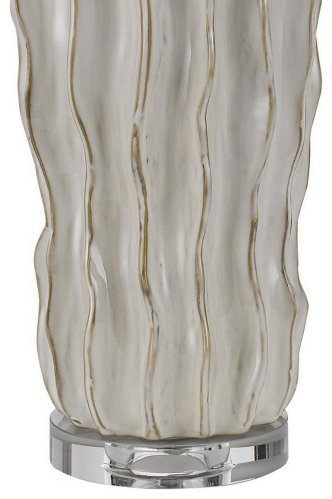 Benzara Accent Table Lamp, Hardback Fabric Shade, Embossed Ceramic, Pearl