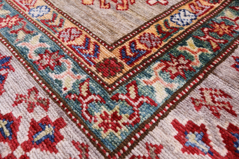 4' 11" X 6' 7" Super Kazak Geometric Hand-Knotted Wool Rug - Q12845