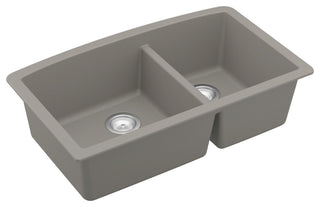 Karran Undermount Quartz 32" 60/40 Double Bowl Kitchen Sink Kit, Concrete