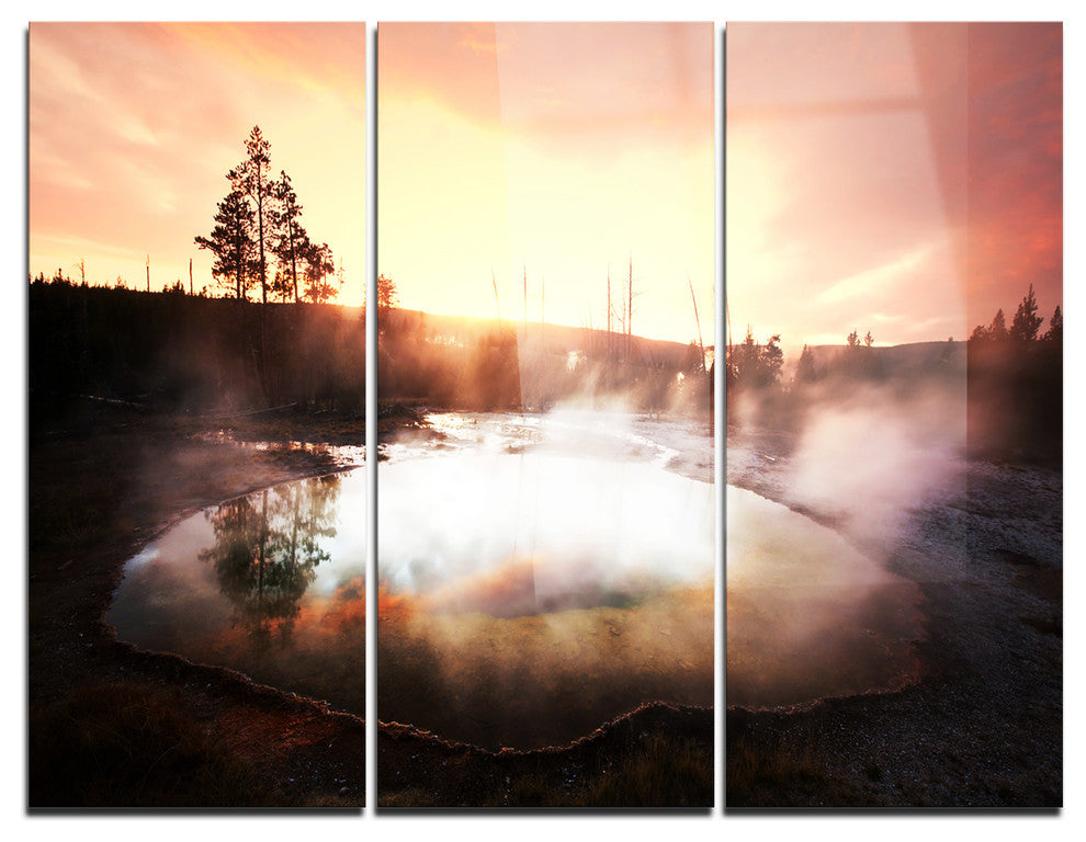 "Evening at Morning Glory Pool" Photo Metal Wall Art, 3 Panels, 36"x28"