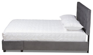 Caronia Modern Gray Velvet Fabric 2-Drawer King Size Platform Storage Bed
