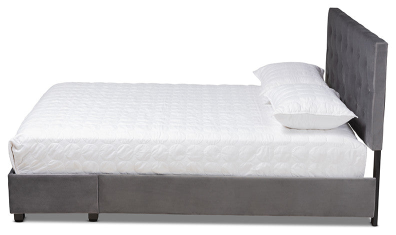 Caronia Modern Gray Velvet Fabric 2-Drawer King Size Platform Storage Bed