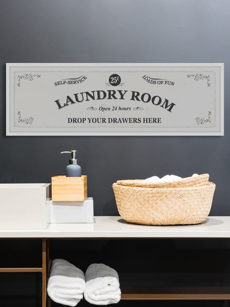 "Self-Service Laundry Room" Framed Painting Print, 45x15