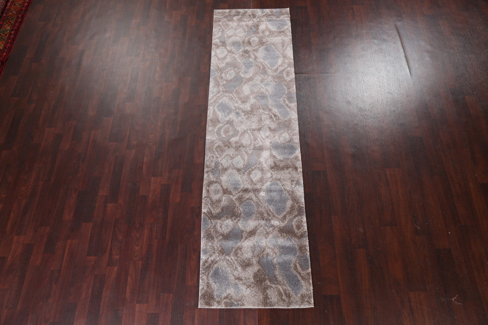 Turkish Abstract Brown Transitional Oriental Rug Contemporary Carpet 3x10