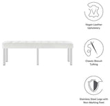 Loft Tufted Large Upholstered Faux Leather Bench Silver White