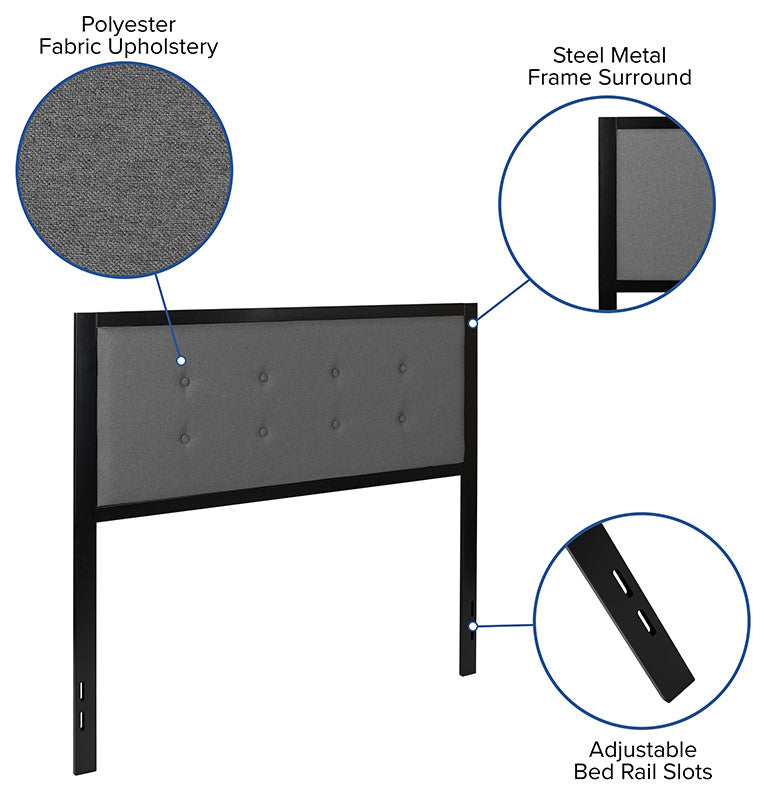 Bristol Metal Tufted Upholstered Headboard - Modern Headboard, Dark Gray, Full