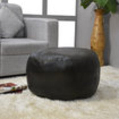 Poufs-Solid Goat Leather Pouf, Handmade (Recycled Cotton Fill), {Round}14x14x14