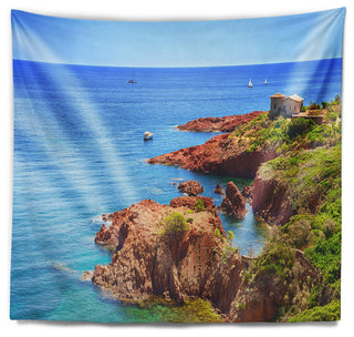 Esterel Rocks Beach Coast Landscape Wall Tapestry, 92"x78"
