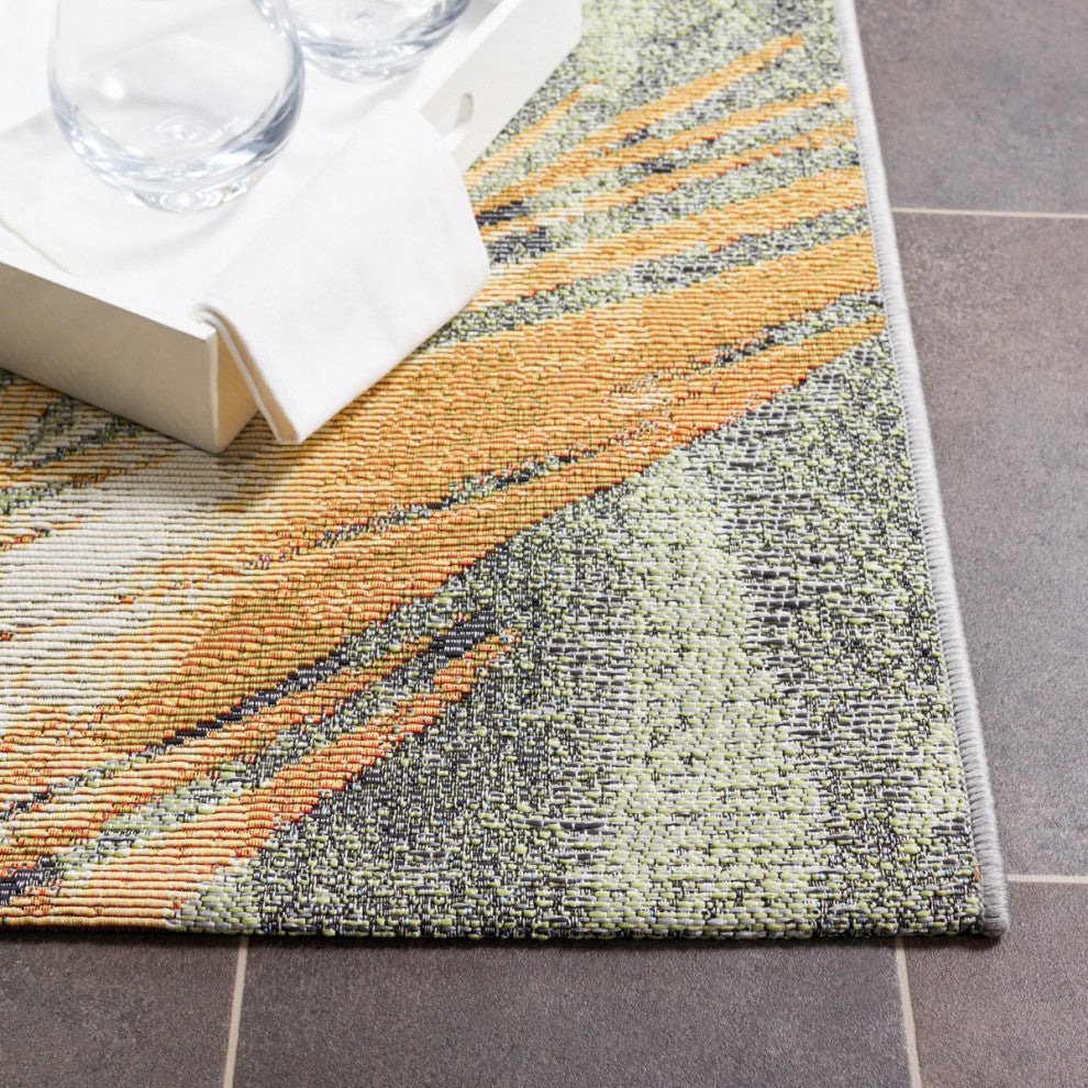 Safavieh Barbados Collection Indoor-Outdoor, BAR543 Rug, Green/Black/Gold, 6'6" Square