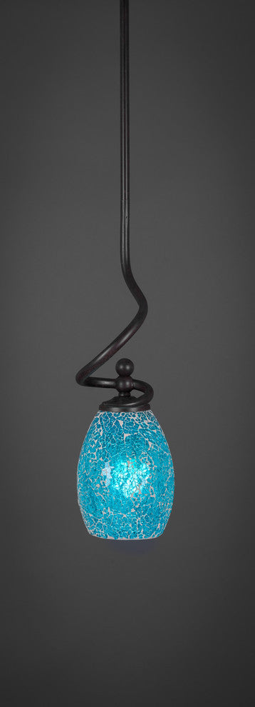 Capri Stem Mini Pendant In Dark Granite, 5" Turquoise Fusion Glass