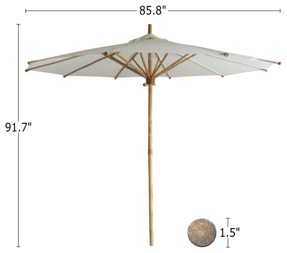 Handcrafted Bamboo Beach Patio Umbrella With Base, White