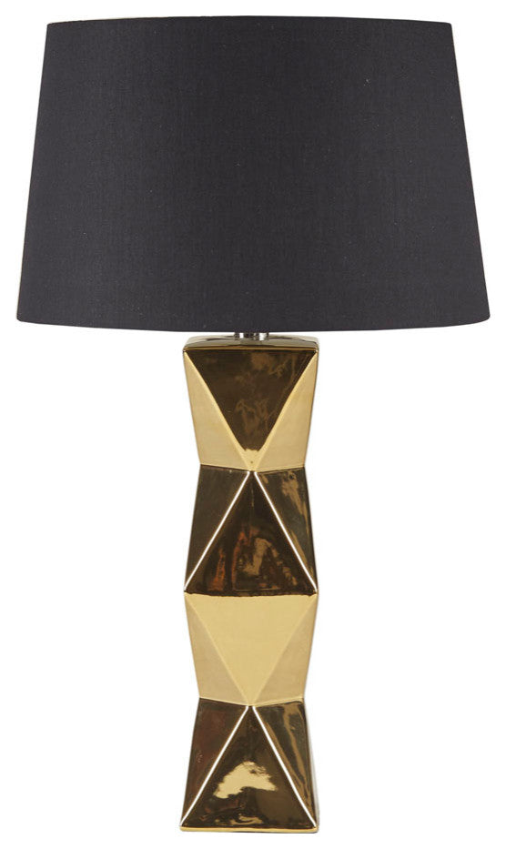 INK+IVY Kenlyn Geometric Ceramic Table Lamp, White, Gold