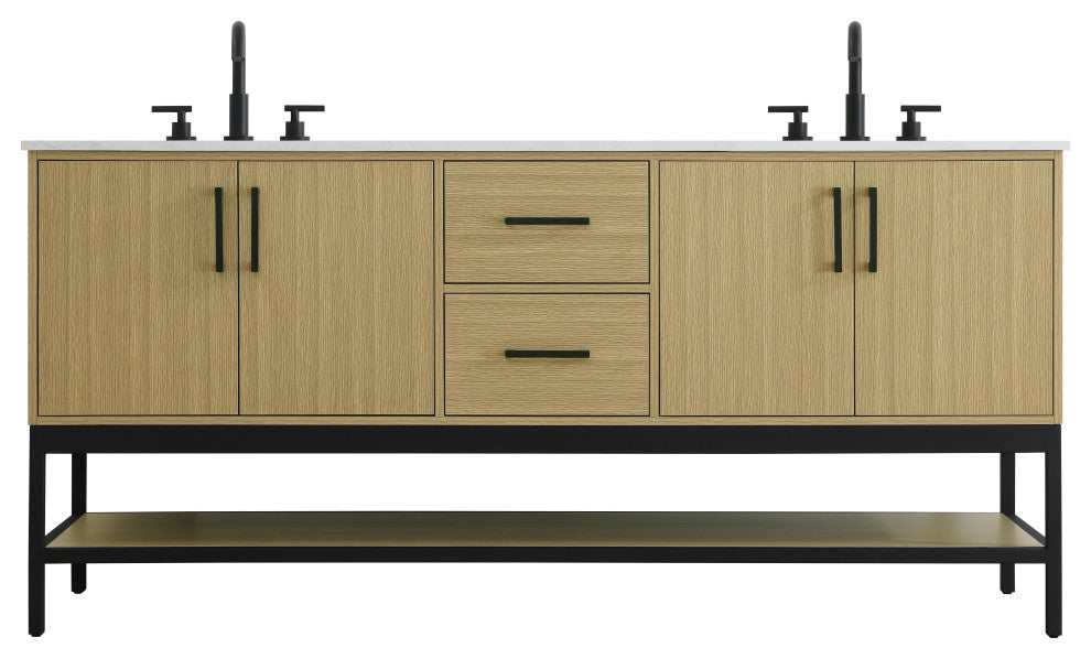 Home Living 72" Double Bathroom Vanity, Honey Brown