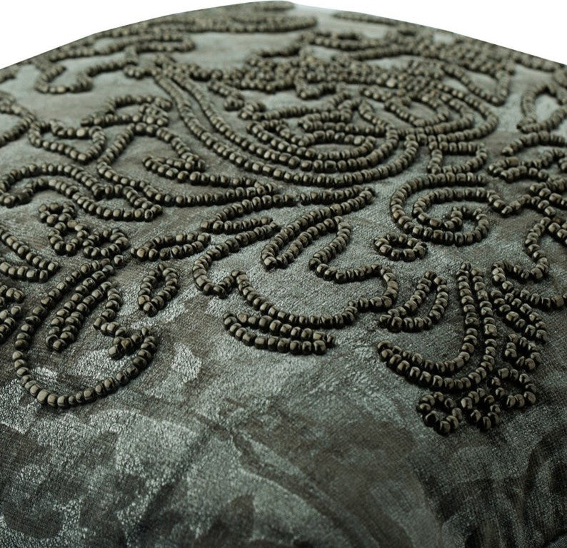 Damask Silver Foil Grey & Silver Velvet 18"x18" Pillow Cover, Steel Damask