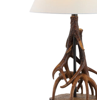 Cabell 26" Farmhouse Rustic Iron LED Table Lamp, Brown/White