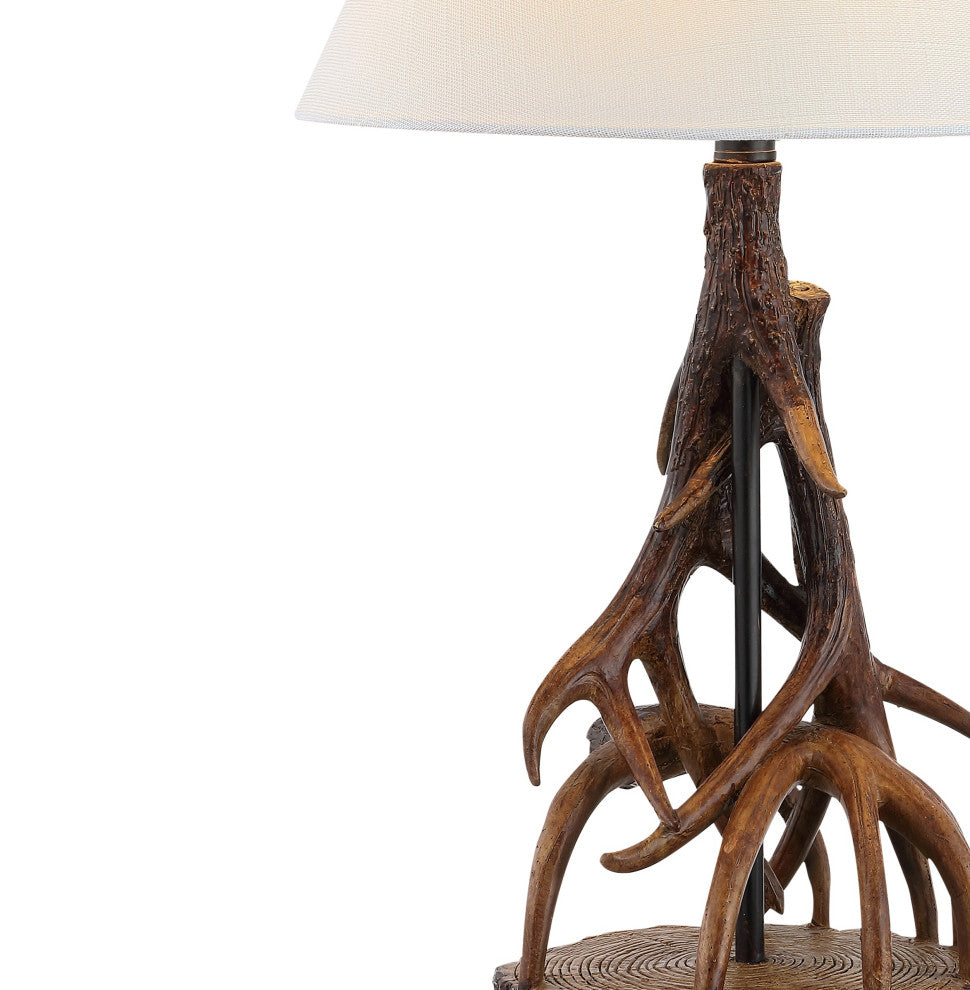 Cabell 26" Farmhouse Rustic Iron LED Table Lamp, Brown/White